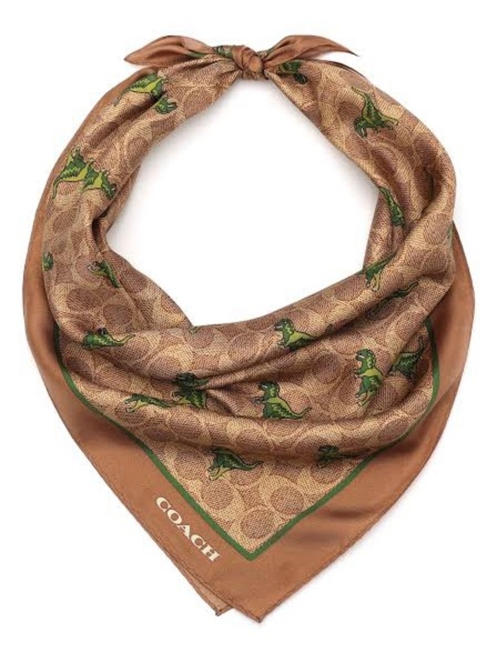 Coach Rexy Dino Print Silk Khaki Scarf